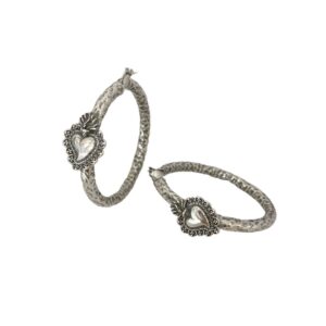 Large Hammered Bell Earrings with Hearts